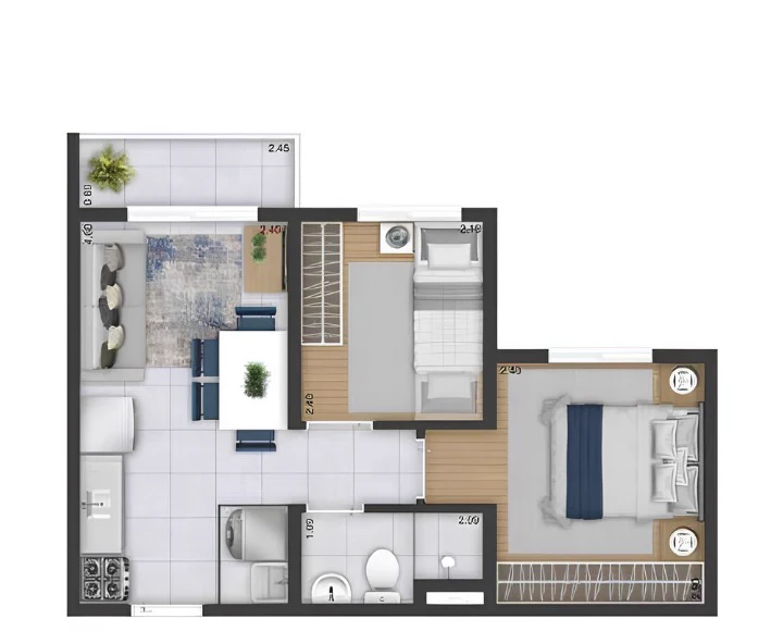 Planta 2 dormitórios — variação A